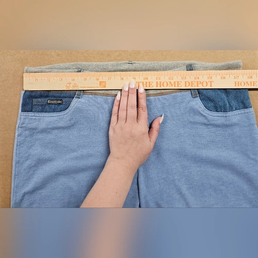 0046 Bebe Y2k Drawstring Lounge Pants Denim Accents Wide Leg Flare Blue Large